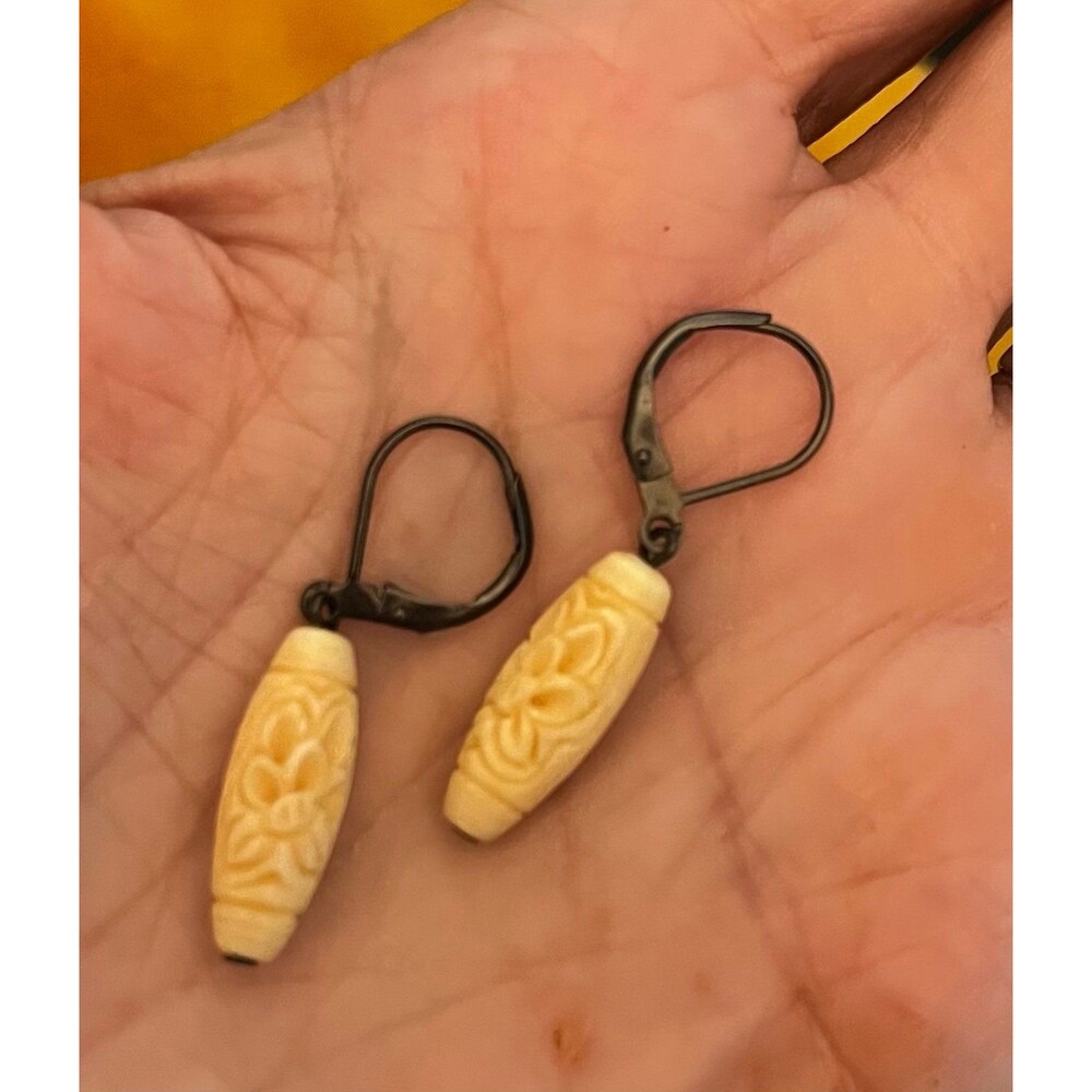 Vintage Carved Bone Delicate pierced Dangle earrings